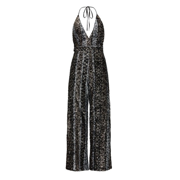 NWT Bardot Disco Barbie Silver, Champagne Gold, & Midnight Black Sequin Jumpsuit - Picture 3 of 16